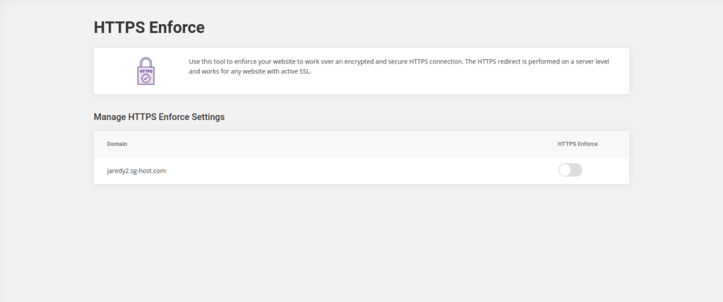 The Enforce HTTPS page in SiteGround's Site Tools