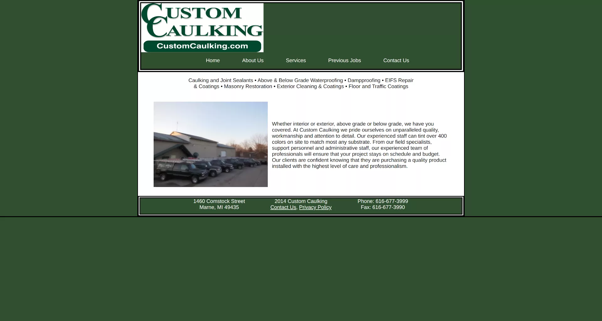 Screenshot of old Custom Caulking website
