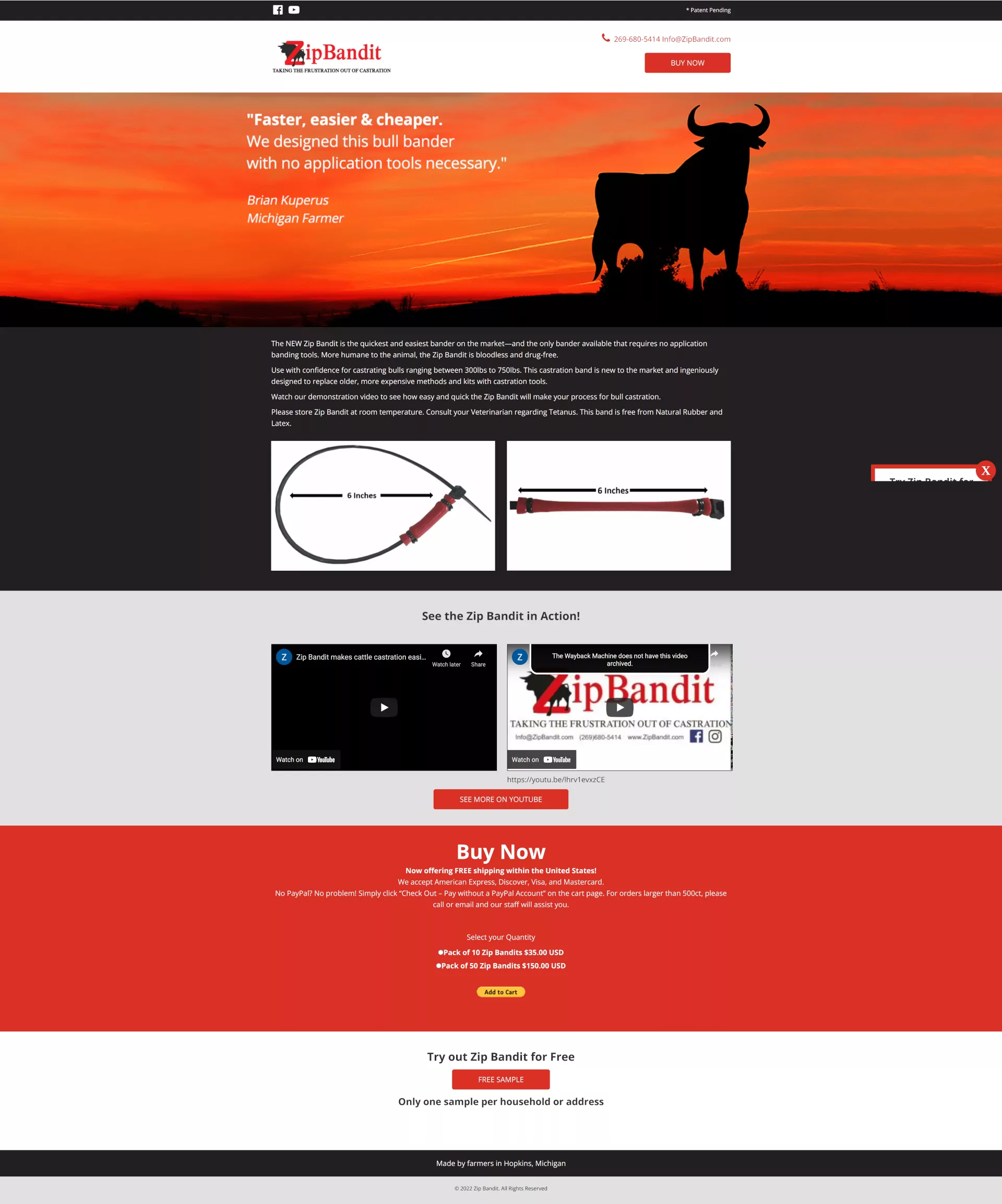 Screenshot of the Zip Bandit website before redesign.